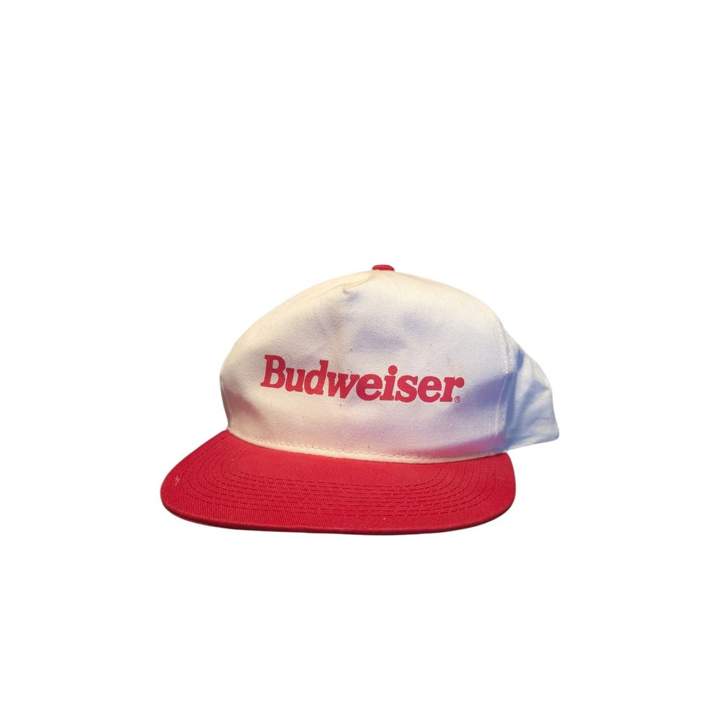 Vintage Budweiser Snapback Hat Stylemaster Apparel White Red Beer Logo Cap